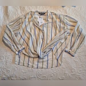 Zara women's size Small sheer blouse bottom is sewn into a cross over NEW